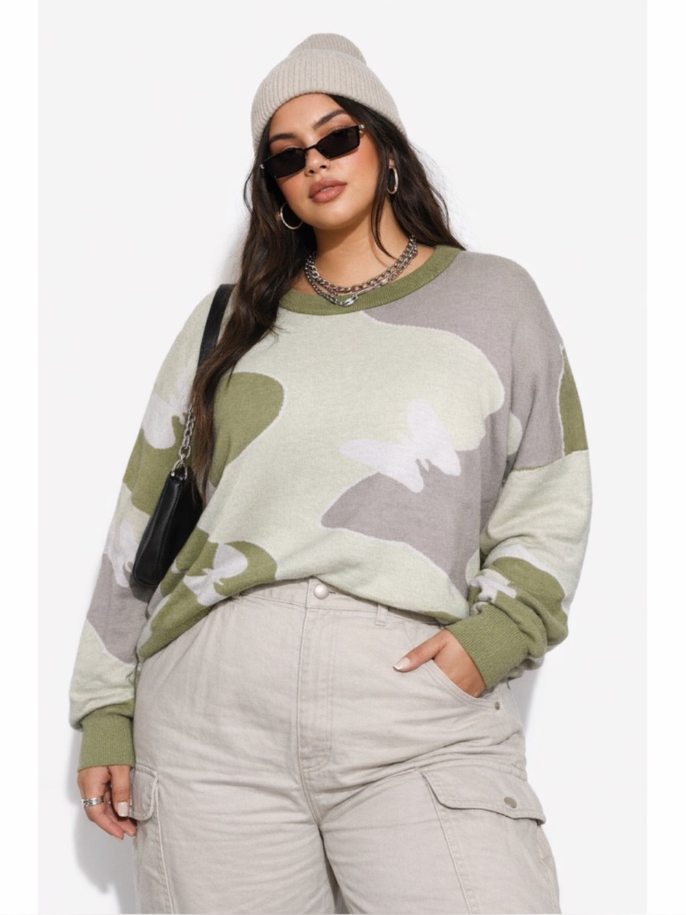 Arula Abstract Butterfly Wavy Knit Sweater